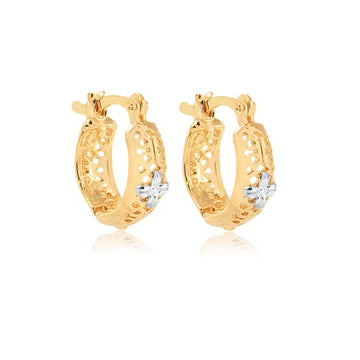 18K Gold Layered Oro Laminado Two-Tone Cut Out Cuboid Kids Earrings With Flower Design Wholesale 21.0591